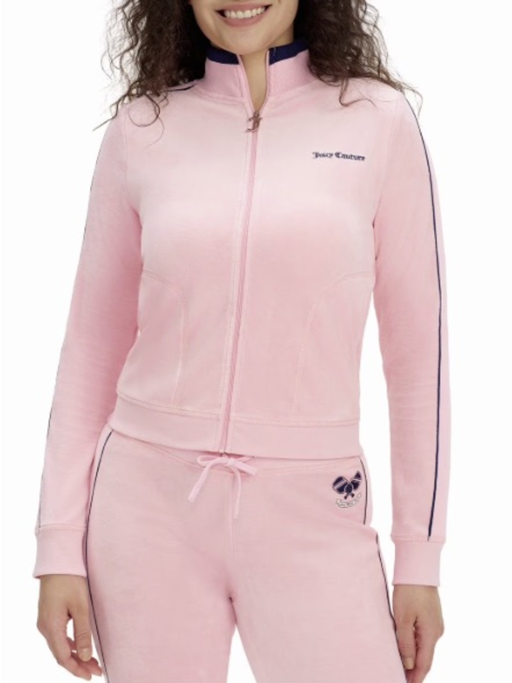 Juicy Couture Light Pink Zip Track Jacket with Navy Trim and flare pants (set)